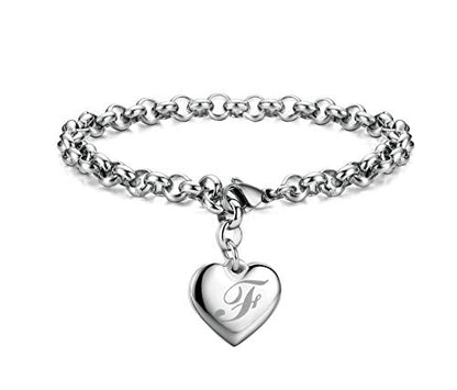 Monily Birthday Gifts for Women Initial Charm Bracelets for Women Letters Alphabet Heart Bracelet for Women - color: F: Heart