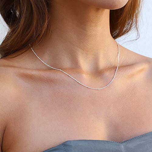 MEVECCO Dainty Choker Necklaces for Women, Beaded and Multi-Row Chains | 14K Gold Plated Brass, Select Silver Plated Brass Options, Polished And Textured Profiles For Everyday Styling - style: Silver Satellite Bead