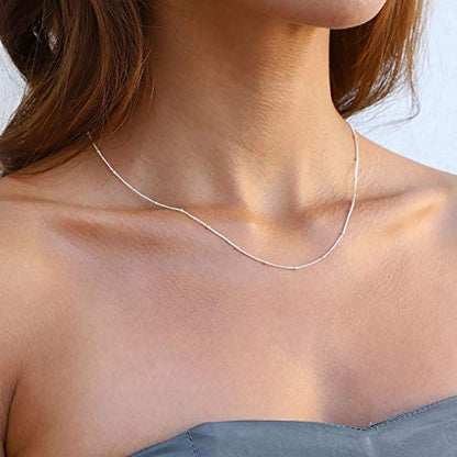MEVECCO Dainty Choker Necklaces for Women, Beaded and Multi-Row Chains | 14K Gold Plated Brass, Select Silver Plated Brass Options, Polished And Textured Profiles For Everyday Styling - style: Silver Satellite Bead