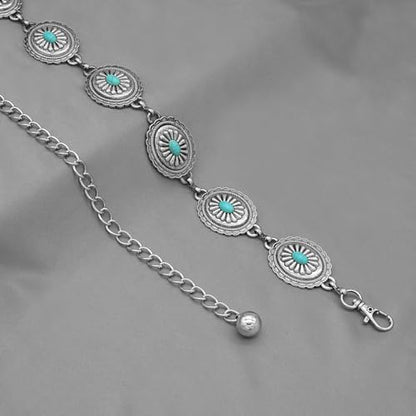 Women's Concho Chain Belt Western Cowgirl Metal Waist Chain | Belt for Dress - color: B Silver, size: M: 47.2 in