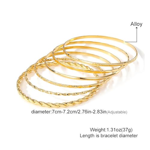 6-Piece Multi Layer Bangle Set,Gold Stackable Bracelets for Women - Non-Tarnish Simple Fashion Boho Jewelry for Daily & Party Wear