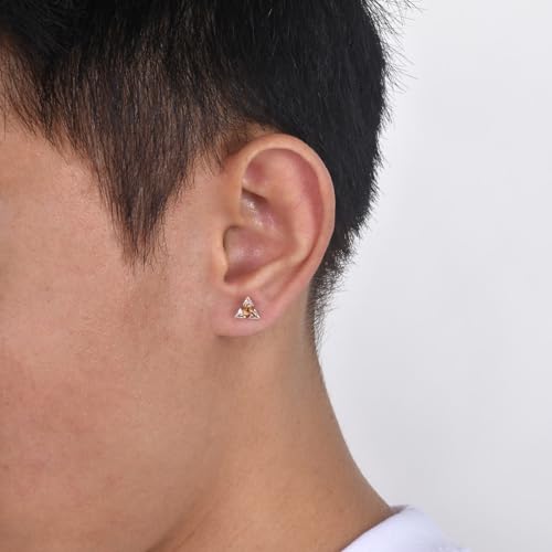 Unisex Geometric Triangle Stud Earrings, Stainless Steel Minimalist Cubic Zirconia Pierced Post Earrings for Men Women - style: Three Zircons-Gold