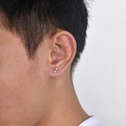 Unisex Geometric Triangle Stud Earrings, Stainless Steel Minimalist Cubic Zirconia Pierced Post Earrings for Men Women - style: Three Zircons-Gold
