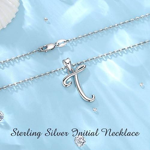 EUDORA Sterling Silver Initial Necklaces for Women, Classic 26 Letter Neckless Gifts for Girls, Sister, Mother Daughter, 18 inch Chain - style: T