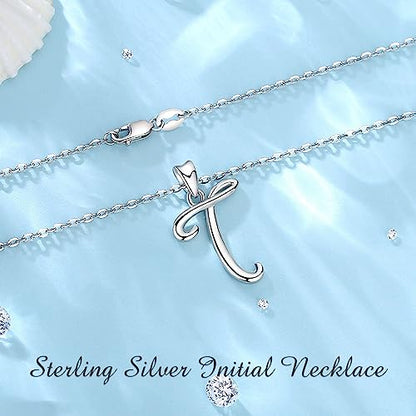 EUDORA Sterling Silver Initial Necklaces for Women, Classic 26 Letter Neckless Gifts for Girls, Sister, Mother Daughter, 18 inch Chain - style: T