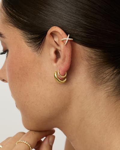 PAVOI 14K Gold Plated CZ Ear Cuff Earrings for Women, Clip On Cartilage | Hypoallergenic Huggie Ear Cuffs with Cubic Zirconia - style: Open
