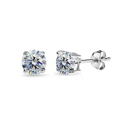 Sterling Silver Birthstone Crystal Solitaire Stud Earrings for Women and Men - color: April - Clear