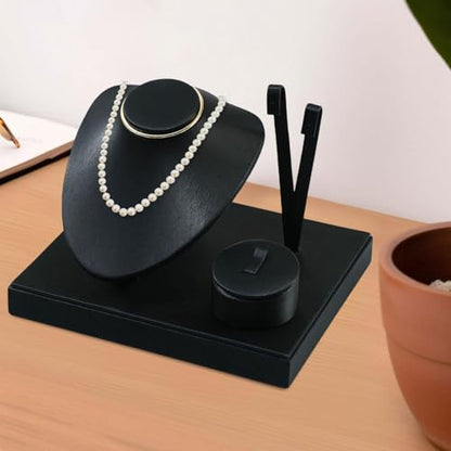 Colaxi Jewelry Display Set Earring Stand Multiple Combination Necklace Bust Holder Showcase for Gift Vanity Bedroom Collection Woman, Black - color: Black