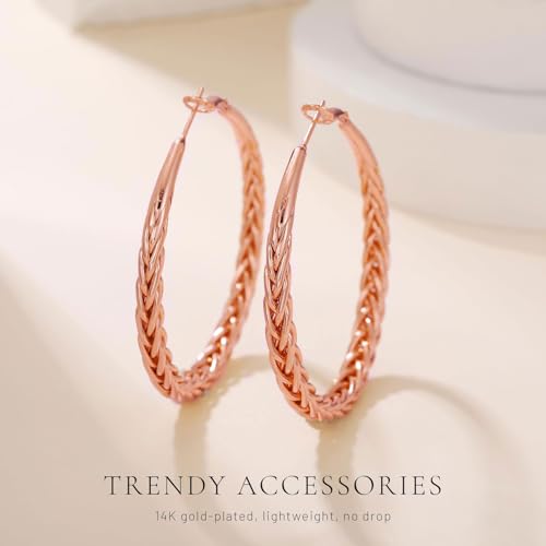 Senteria 925 Sterling Silver Post Twisted Hoop Earrings for Women 30-50MM | Hypoallergenic Large Silver Hoop Earrings for Women,Lightweight Thick Weave Braid Hoops,Nickel Lead-Free for Sensitive Ears - color: 50mm rose gold
