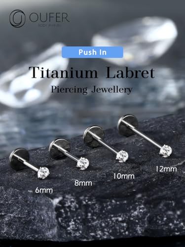 OUFER 2PCS Nose Piercings, G23 Solid Titanium Threadless Nose Rings 20G, Clear Tiny CZ Nose Stud Flat Back Nose Nostril Piercing Jewelry for Women Men - size: 2mm CZ_20g 8mm