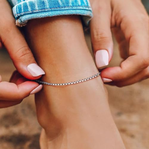 ChainsHouse Ankle Bracelets for Women, Stainless Steel Beaded Chain Ankle Bracelet, Womens Heart Anklets for Summer Beach Jewelry Gifts - color: G: box-3mm-stainless steel