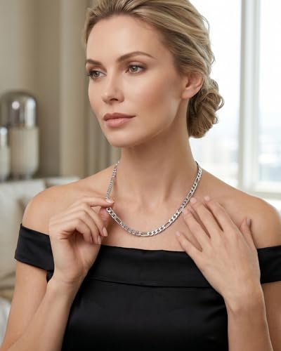 Stainless Steel Figaro Link Chain 6.5 Inches Silver Bracelet+20 Inches Necklace