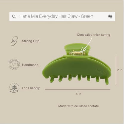 Luxury Green Claw Clip for Women | Our Large 4 Inch Hair Clip Creates Beautiful Half Ups, Secure Updos & Chic Daily Styles | Premium Acetate Claw with Secure Hold & Snag Free Teeth for Easy Styling - color: Green