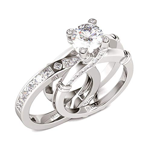 Jeulia Diamond Band Rings for Women cz Sterling Silver Interchangeable Ring Sets Wedding Engagement Anniversary Promise Ring Bridal Sets - color: silver