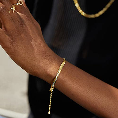 FRUMOS Dainty Layering Bracelets for Women 18 k Gold Plated Fashion Adjustable Chunky Cuban Paperclip Link Chain Bracelets Jewelry for Women Gift - color: Snake chain Bracelets