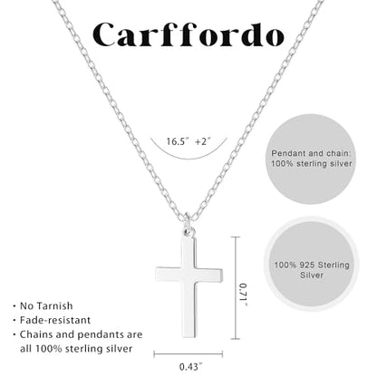 Carffordo 925 Sterling Silver Cross Necklace, Dainty Necklace for Women | Simple Small Cross Pendant Necklace, Sterling Silver/16K Gold Plated Non-Tarnish Faith Jewelry, Christian Religious Gifts - style: Sterling Silver Cross Necklace