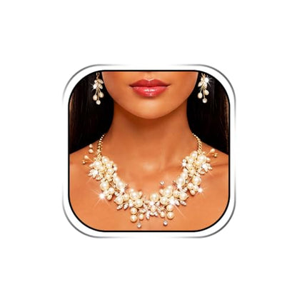 Sixexey Bridal Wedding Jewelry Set Gold Pearl Necklace Jewelry for Women | Crystal Rhinestone Necklace and Earrings Prom Costume Jewelry for Women and Brides