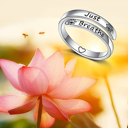 Ladytree Adjustable Inspirational Rings 925 Sterling Silver Stacking Wrap Spiral Twist Statement Band Encouragement Birthday Gift for Women Men - style: just breathe