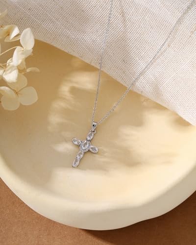 Cross Necklace for Women, 14K Gold Plated Cubic Zirconia Cross Pendant Necklace, Trendy Christian Jewelry Gifts for Baptism First Communion Christmas - color: Style B - Silver
