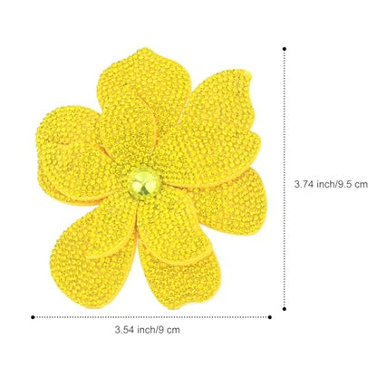 3.74 Inches Rhinestone Camellia Flower Brooch Pins & Hair Clips for Women Elegant Created Crystal Lapel Pin Brooches Wedding Party - color: Yellow