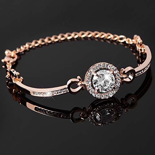 YooAi Jewellery Set Heart Pendant Necklace and Earrings Set Cubic Zirconia Jewellery for Women - color: Round Rose Gold