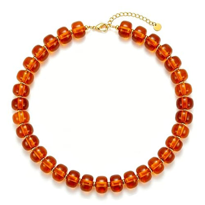 Chunky Colorful Beaded Necklace for Women Boho Summer Statement Resin Choker Necklaces Beach Jewelry Accessories - color: Light Brown