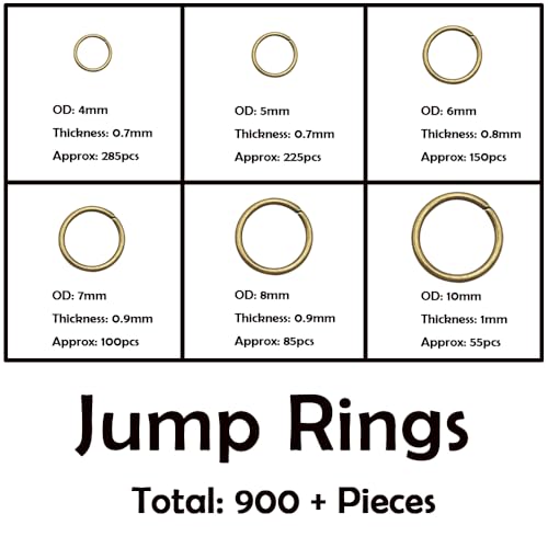 INSPIRELLE 900 Pieces Open Jump Rings and 120 Pieces Lobster Clasps Metal Split Rings Connector Rings for Jewelry Making Bronze - color: Bronze