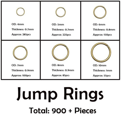 INSPIRELLE 900 Pieces Open Jump Rings and 120 Pieces Lobster Clasps Metal Split Rings Connector Rings for Jewelry Making Bronze - color: Bronze