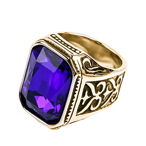PAURO Promise Rings with Big Stone | Men's Stainless Steel, Vintage Wedding Promise Ring with Big Stone - color: Gold Black Blue