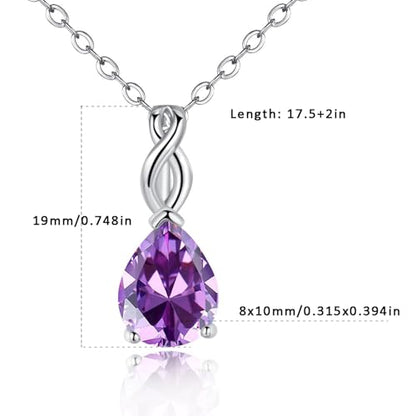 VOLUKA Created Opal/Amethyst/Mystic Topaz Pendant Necklace for Women,18K White/Rose Gold Plated Chain Wedding Engagement Jewelry Gift - color: Created Amethyst Pear Necklace