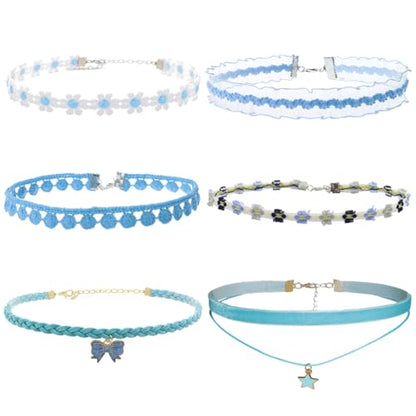 Nova&Aria Chokers Set For Women Heart Choker Necklaces Flower Pendant Velvet Cute Pink Turquoise Blue White Black Choker Necklace Christmas Colorful Lace Chokers - color: Light Blue