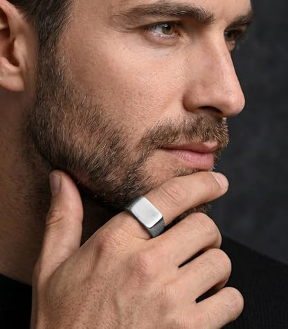 King Ring 10mm Seal Rings – Sand Surface Stainless Steel Bands for Men – Designed in USA - color: Silver