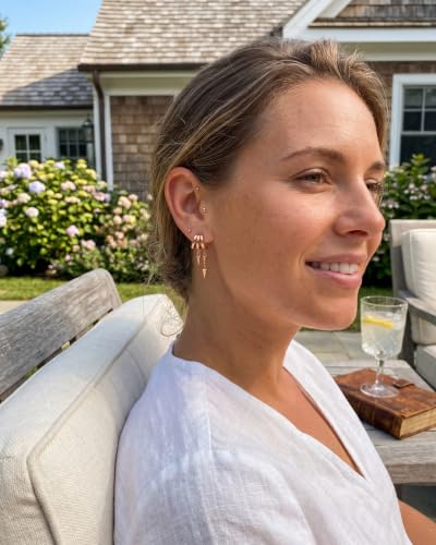 Gold Earrings for Women Trendy 14K Gold Plated Dangle Earrings Small Hoop Huggie Drop Stud Earrings Cubic Zirconia Simple Minimalist Dainty Chain Tassel Hypoallergenic Earrings - color: Simple & Rose Gold