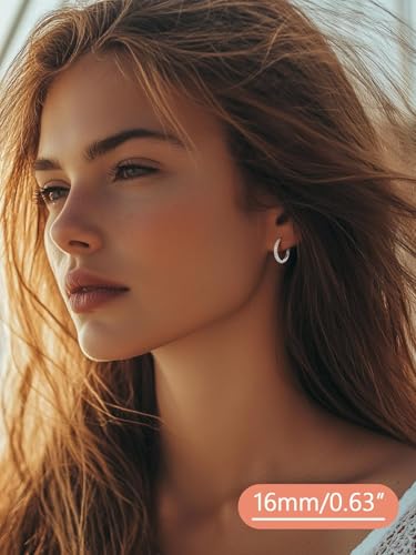 FaithHeart 925 Sterling Silver Post Small CZ Huggie Hoop Earrings for Women | Hypoallergenic Small Cubic Zirconia Hoop Earrings, Silver/Black/Gold/Rose Gold Huggie Earrings, 8-20mm with Gift Box - color: Silver, size: 16mm