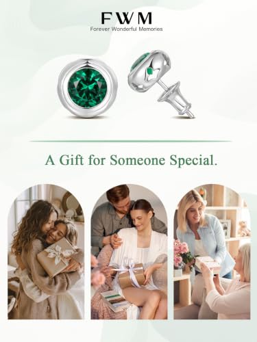 0.6-4 Carat 5A Cubic Zirconia/Simulated Emerald Sparkle Stud Earrings for Women, Hypoallergenic 925 Sterling Silver Posts, Anniversary Birthday Valentines Mothers Day Jewelry Gift - color: Simulated Emerald - White Gold, size: 1.00 Carat (0.50ct * 2)