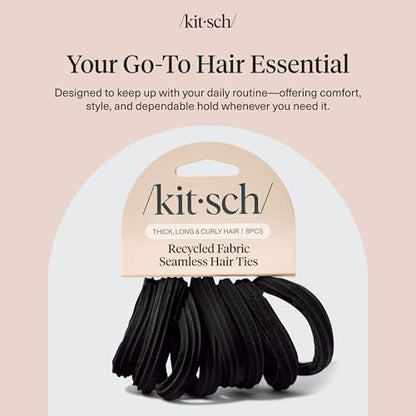 Kitsch Seamless Hair Ties No Damage - Stretchy Hair Bands - Black, 8pcs | Strong All-Day Hold Hair, Rubber Bands For Hair, Ponytail Holders – Hair Accessories for Everyday Use - color: Black (Pack of 8)