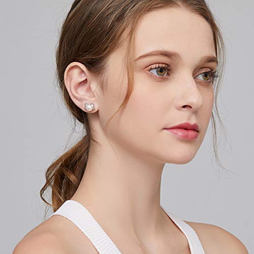 Han han Pearl Stud Earrings for Women 925 Sterling Silver, Pearl Jewelry Gift for Women 8MM-13MM - style: F-Cat Pearl Studs-8mm