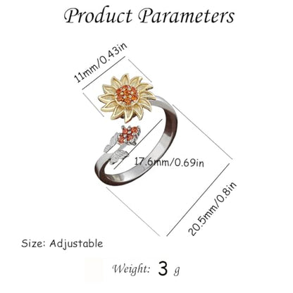 Hebelee Rotatable CZ Sunflower Spinner Ring for Women Fashion Crystal Rotating Flower Stackable Statement Open Wrap Finger Rings Comfort Fit Adjustable Fidget Anxiety Relieving Stress Jewelry - color: Red Flower