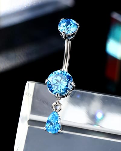 Belly Button Ring Dangle Belly Rings 316L Surgical Steel Belly Button Piercing Jewelry Teardrop Navel Ring for Women - color: Silver-BLCZ-10mm