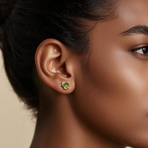 8mm Heart-Cut Birthstone Stud Earrings for Women – 18K Gold Plated Hypoallergenic Cubic Zirconia Earrings, Nickel Free, 12 Months Colors, Everyday Jewelry, Gift for Her, Bridal, Birthday, Christmas - color: 08 Aug Peridot