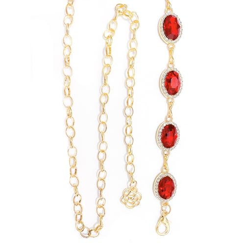 Womens Chain Belt with Jewelry Inlaid Thin Waistband Fashion Waist Belts for Dress Jeans - color: Red