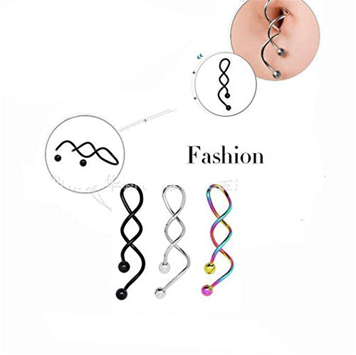 Kiokioa Spiral Twist Navel Ring 316L Surgical Steel Body Piercing Rings14g - color: 3PCS a Set