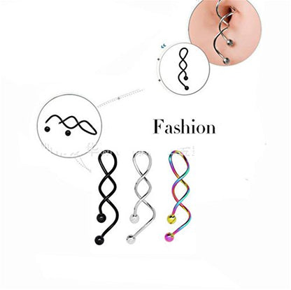 Kiokioa Spiral Twist Navel Ring 316L Surgical Steel Body Piercing Rings14g - color: 3PCS a Set