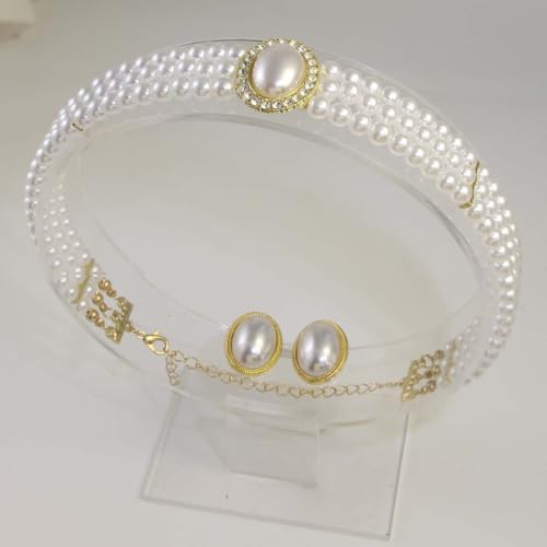 Simulated Pearl Bridal Jewelry Set White Pearl Leaf Pendant Necklace Earrings Set Zinc Alloy Rhinestone Wedding Party Jewelry for Bridesmaids Bride - color: DAN0005