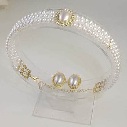 Simulated Pearl Bridal Jewelry Set White Pearl Leaf Pendant Necklace Earrings Set Zinc Alloy Rhinestone Wedding Party Jewelry for Bridesmaids Bride - color: DAN0005