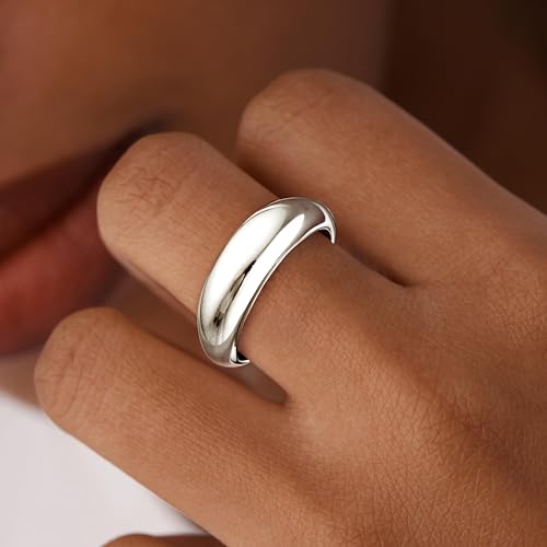 Non Tarnish Gold Chunky Rings for Women, 14K Gold Plated Statement Dome Rings Stacking Silver, Adjustable Mens Eternity Wedding Band Mixed Metal Jewelry Size 3-13 - color: Silver, size: 7, style: Chunky Dome Ring