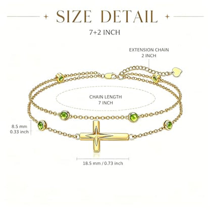 Midari 18K Yellow Gold Gemstone Birthstone Anklet Bracelet Cross Jewelry with 12 Months Birthstone Birthday Gifts for Women Wife Her Daughter Mom - color: 08-Aug-Peridot, size: Bracelet 7"-9"