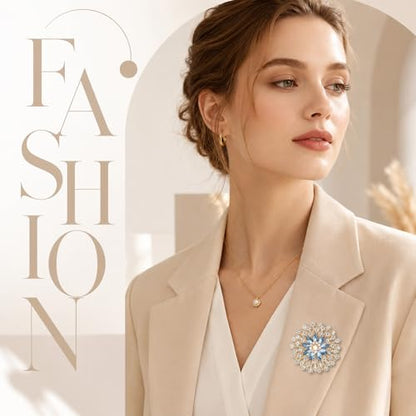 Exquisite Rhinestone Flower Brooch Pin Sparkling Crystal Sunflower Brooch Vintage Rhinestone Floral Lapel Pins Snowflake Broochs Large Wedding Bridal Dress Jewelry for Women
