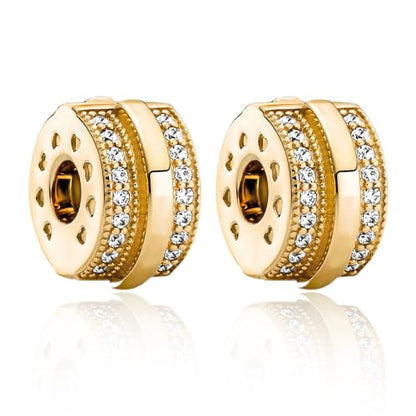 Clip Stopper Spacer Charms for Bracelets Necklaces, Compatible with Pandora,Jewery Making DIY - style: Sparkling Pavé Lines Clip 14K Gold Plated
