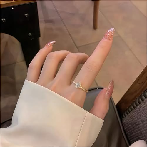 Mettclasi Women's 14K Gold Plated Stackable Ring Crystal Inlaid Dainty Trendy Cute Adjustable Open Twist Rings Jewelry Gifts - style: Oval Diamond